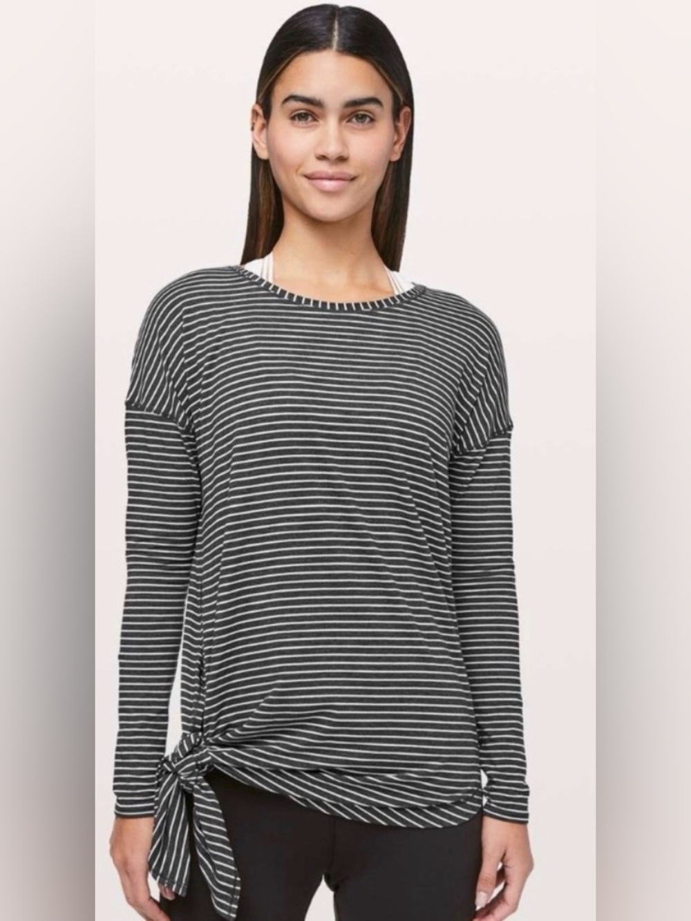 Lululemon To The Point Long Sleeve Shirt Black White Stripe (Approx Size 8)